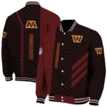 washington commanders triple side stripes burgundy black varsity jacket best selling