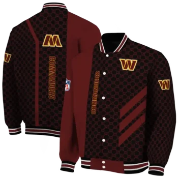 washington commanders triple side stripes burgundy black varsity jacket fashion forward