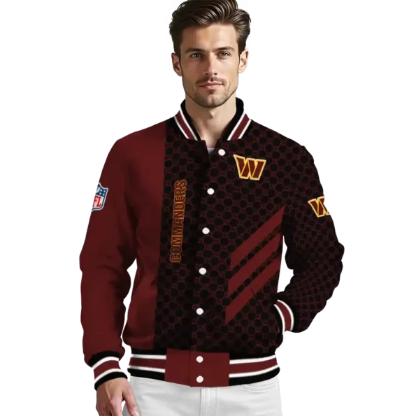 washington commanders triple side stripes burgundy black varsity jacket high quality