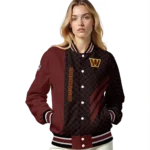 washington commanders triple side stripes burgundy black varsity jacket best selling