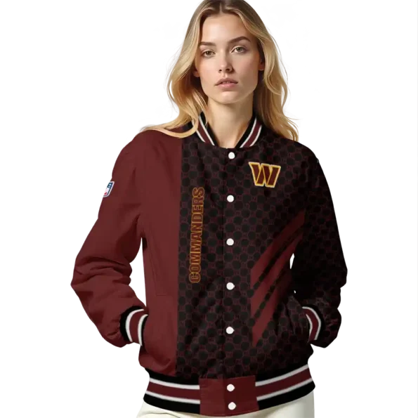 washington commanders triple side stripes burgundy black varsity jacket latest model
