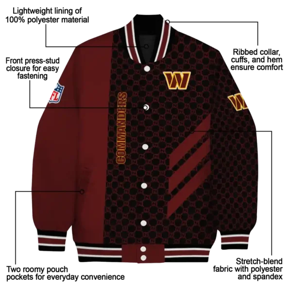 washington commanders triple side stripes burgundy black varsity jacket new arrival