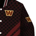 washington commanders triple side stripes burgundy black varsity jacket best selling