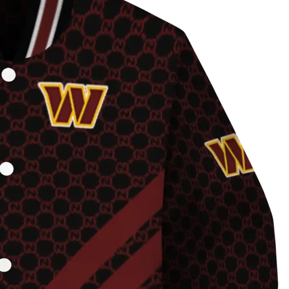 washington commanders triple side stripes burgundy black varsity jacket premium grade