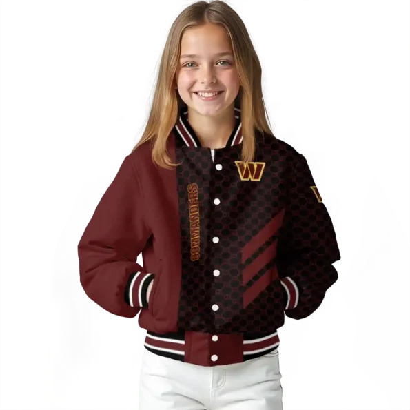 washington commanders triple side stripes burgundy black varsity jacket top rated