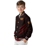 washington commanders triple side stripes burgundy black varsity jacket best selling